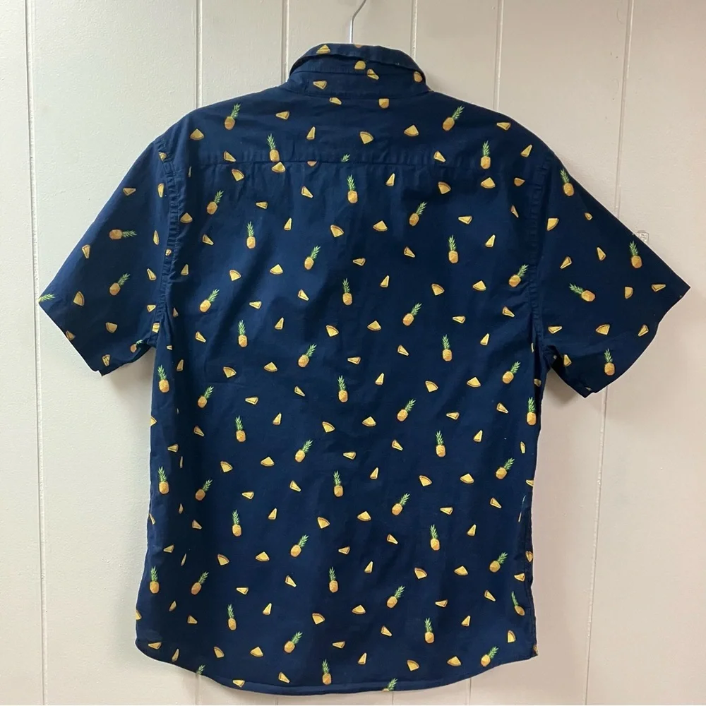 Banana Republic Pineapple Print Organic Cotton Shirt Mens Large Slim Fit Navy